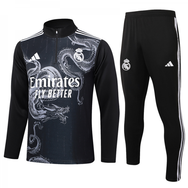 24/25 Real Madrid Black Long-sleeved half-pull training kit Football team kit