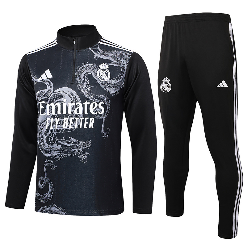 24/25 Real Madrid Black Long-sleeved half-pull training kit Football team kit