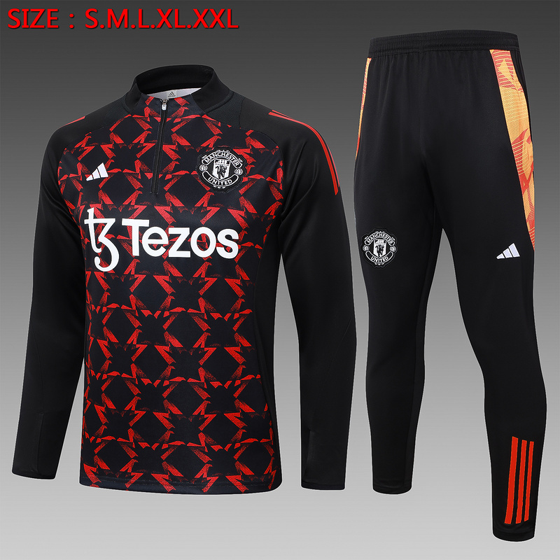 24/25 Manchester United Black red Long-sleeved half-pull training kit Football team kit