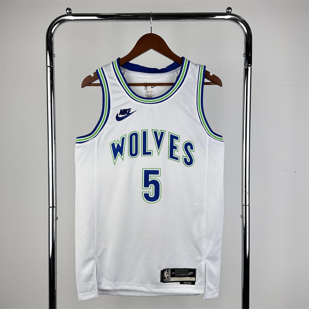 NBA Minnesota Timberwolves Retro Roud White Jersey EDWARDS#5 S-XXL