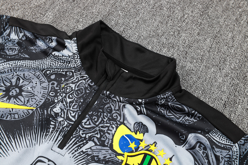 24/25 Brazil Black Long-sleeved half-pull training kit Football team kit