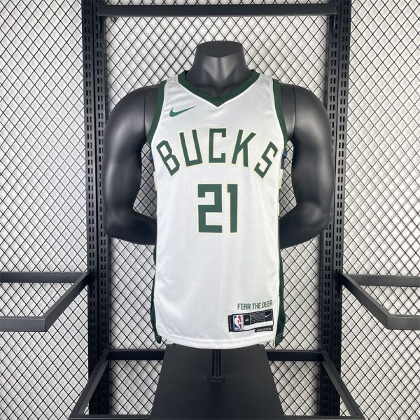 NBA Milwaukee Bucks V-Neck 2023 White jersey HOLIDAY#21 S-XXL