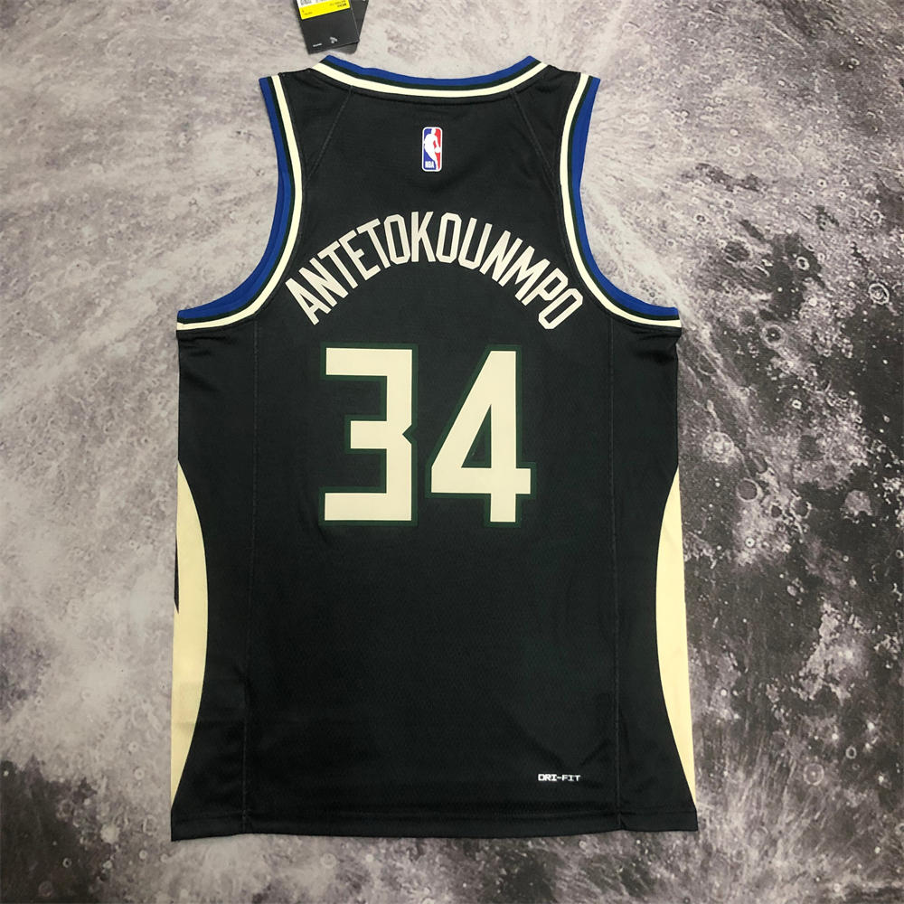 NBA Milwaukee Bucks V-Neck JORDAN Edition Black jersey ANTETOKOUNMPO#34 S-XXL