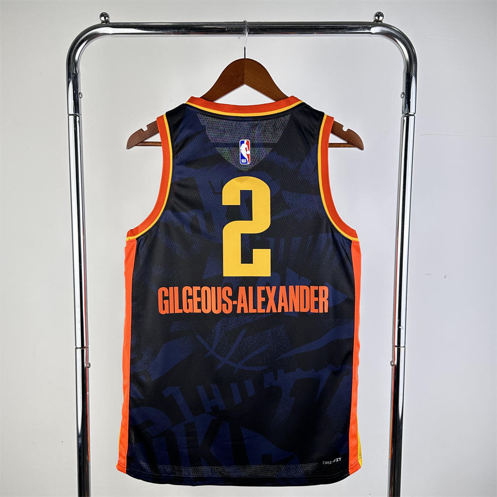 NBA Oklahoma City Thunder 2024 City Edition V-Neck Black Jersey GILGEOUS-ALEXANDER#2 S-XXL