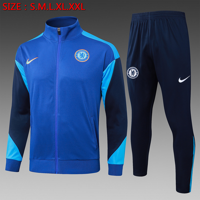 2024/25 Chelsea Blue Jacket Training Suit Set Football Team Shirt Sports Fashion