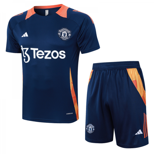 24/25 Manchester United Royal blue and White Training Set Shirt and Shorts