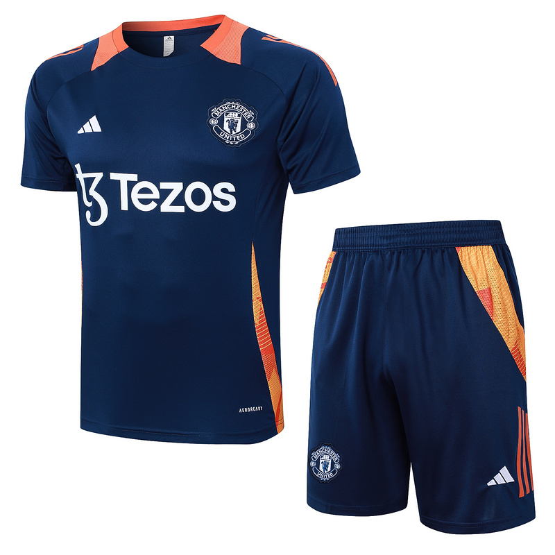 24/25 Manchester United Royal blue and White Training Set Shirt and Shorts