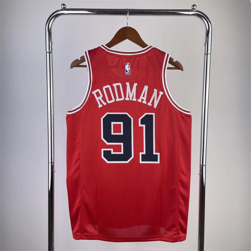 NBA Chicago Bulls RODMAN#91 2022/23 Red Icon Edition Swingman Jersey S-XXL
