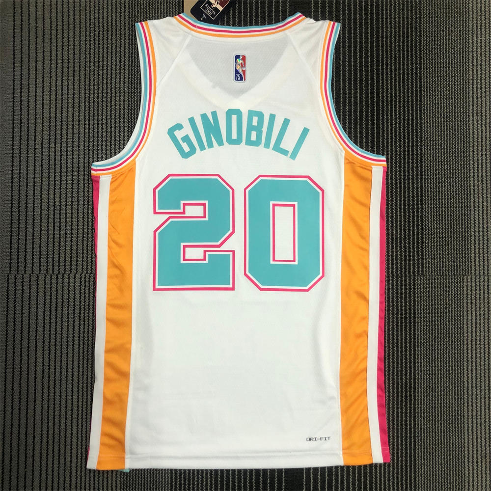 NBA San Antonio Spurs V-Neck White 75th Anniversary jersey GINOBILI#20 S-XXL