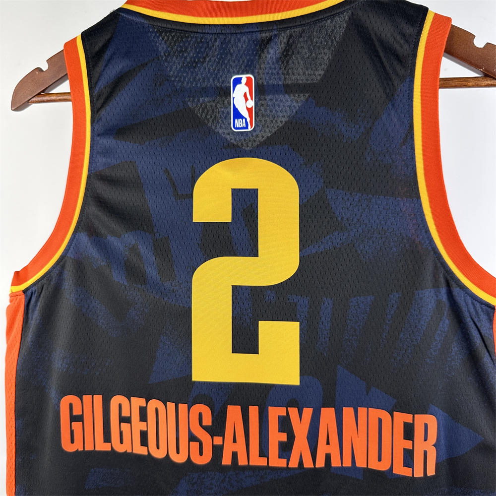 NBA Oklahoma City Thunder 2024 City Edition V-Neck Black Jersey GILGEOUS-ALEXANDER#2 S-XXL