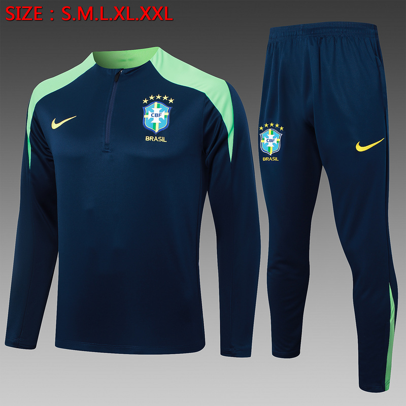 24/25 Brazil Blue Long-sleeved half-pull training kit Football team kit