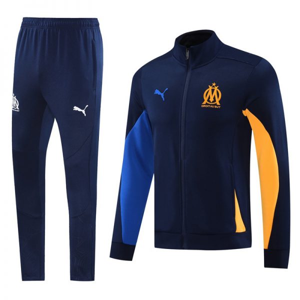2024 0lympique Marseille Sapphire Blue Jacket Training Suit Set Football Team Shirt Sports Fashion