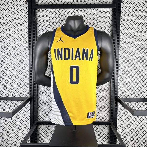 NBA Indiana Pacers 2024 JORDAN Edition V-Neck Yellow Jersey HALIBURTON#0 S-XXL