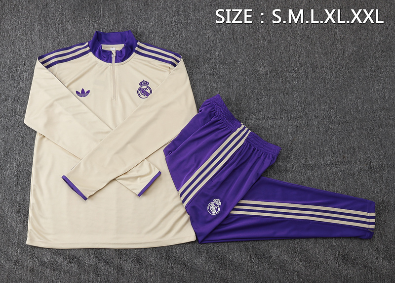 202526 Real Madrid Apricot Long-sleeved half-pull training kit Football team kit