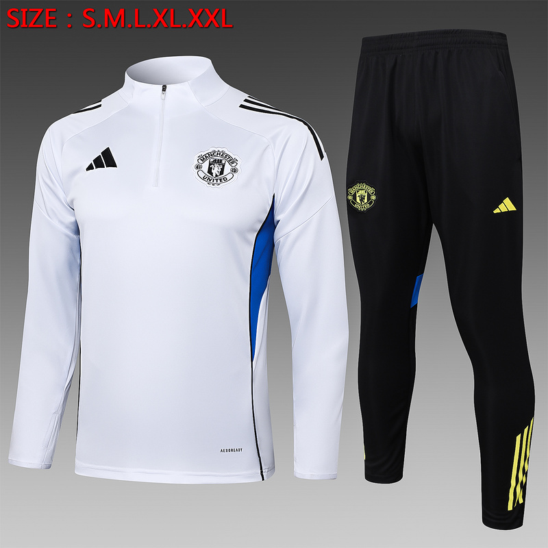 202526 Manchester United White Long-sleeved half-pull training kit Football team kit