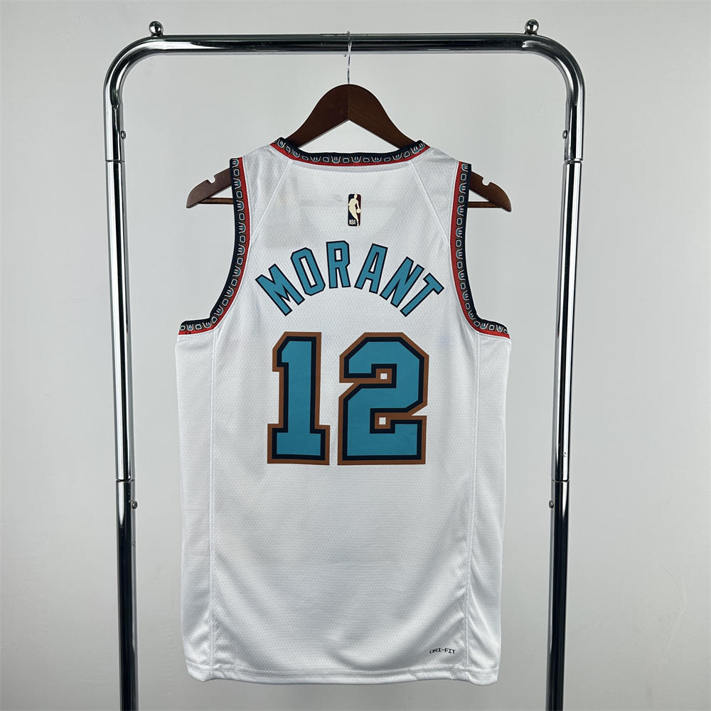 NBA Memphis Grizzies 24/25 Retro White jersey MORANT#12 S-XXL